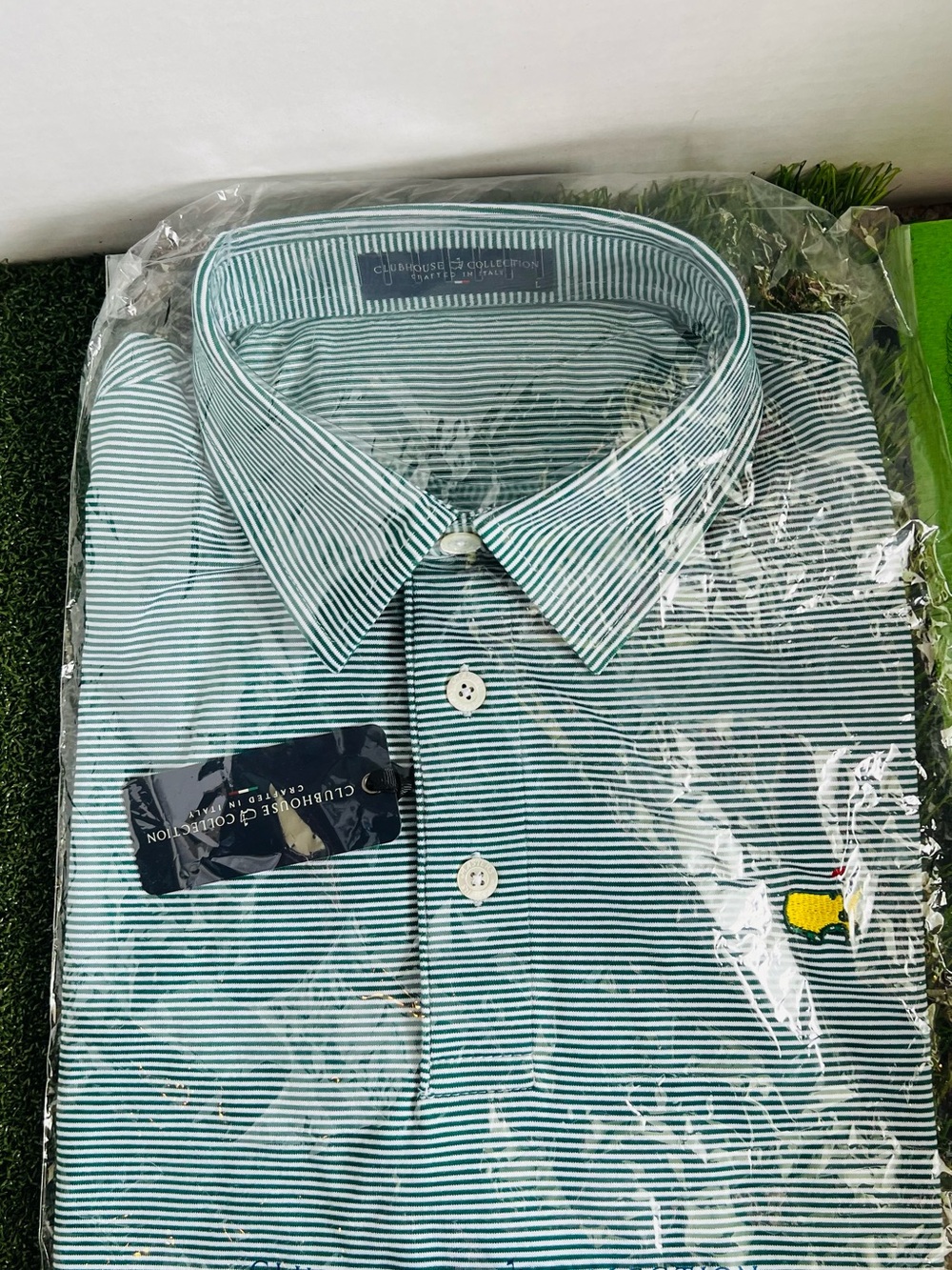 NWT Masters Tournament Clubhouse Collection Polo Striped Green, Large